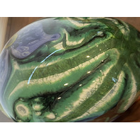 VTG 1998 ROBERT EICKHOLT Green & Purple Flower Art Glass Vase 8.75"H SIGNED