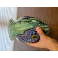 VTG 1998 ROBERT EICKHOLT Green & Purple Flower Art Glass Vase 8.75"H SIGNED