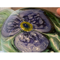 VTG 1998 ROBERT EICKHOLT Green & Purple Flower Art Glass Vase 8.75"H SIGNED