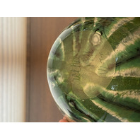 VTG 1998 ROBERT EICKHOLT Green & Purple Flower Art Glass Vase 8.75"H SIGNED