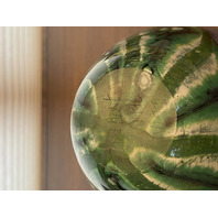 VTG 1998 ROBERT EICKHOLT Green & Purple Flower Art Glass Vase 8.75"H SIGNED