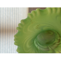 RARE VTG FENTON Green Opalescent Satin SWIRLED FEATHER Fairy Lamps PAIR 5.75"H