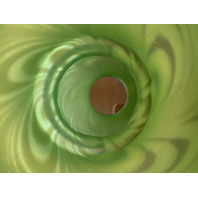 RARE VTG FENTON Green Opalescent Satin SWIRLED FEATHER Fairy Lamps PAIR 5.75"H