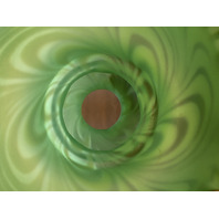 RARE VTG FENTON Green Opalescent Satin SWIRLED FEATHER Fairy Lamps PAIR 5.75"H