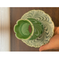 RARE VTG FENTON Green Opalescent Satin SWIRLED FEATHER Fairy Lamps PAIR 5.75"H