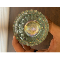 VTG FENTON Blue Top/Iridescent Base Glass Hobnail Fairy Lamp Candle Holder 4.25"