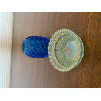 VTG FENTON Blue Top/Iridescent Base Glass Hobnail Fairy Lamp Candle Holder 4.25"