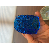 VTG FENTON Blue Top/Iridescent Base Glass Hobnail Fairy Lamp Candle Holder 4.25"