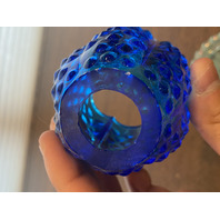 VTG FENTON Blue Top/Iridescent Base Glass Hobnail Fairy Lamp Candle Holder 4.25"