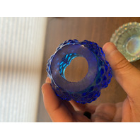 VTG FENTON Blue Top/Iridescent Base Glass Hobnail Fairy Lamp Candle Holder 4.25"