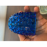 VTG FENTON Blue Top/Iridescent Base Glass Hobnail Fairy Lamp Candle Holder 4.25"
