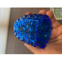 VTG FENTON Blue Top/Iridescent Base Glass Hobnail Fairy Lamp Candle Holder 4.25"