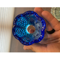 VTG FENTON Blue Top/Iridescent Base Glass Hobnail Fairy Lamp Candle Holder 4.25"