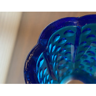 VTG FENTON Blue Top/Iridescent Base Glass Hobnail Fairy Lamp Candle Holder 4.25"