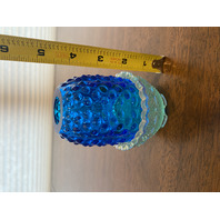 VTG FENTON Blue Top/Iridescent Base Glass Hobnail Fairy Lamp Candle Holder 4.25"