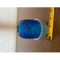 VTG FENTON Blue Top/Iridescent Base Glass Hobnail Fairy Lamp Candle Holder 4.25"