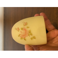 VTG UV REACTIVE Fenton Burmese PAINTED/SIGNED Floral Fairy Lamp 4.75"H