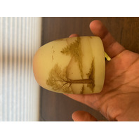 VTG UV REACTIVE Fenton Burmese PAINTED/SIGNED Nature Scene Fairy Lamp 4.75"H