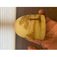 VTG UV REACTIVE Fenton Burmese PAINTED/SIGNED Nature Scene Fairy Lamp 4.75"H