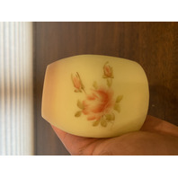 VTG UV REACTIVE FENTON BURMESE Floral PAINTED Glass Fairy Lamp 4.5"H SIGNED