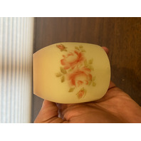 VTG UV REACTIVE FENTON BURMESE Floral PAINTED Glass Fairy Lamp 4.5"H SIGNED