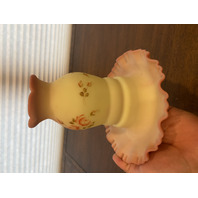 VTG UV REACTIVE FENTON Burmese"ROSES" Fairy Lamp HANDPAINTED & SIGNED 6"H