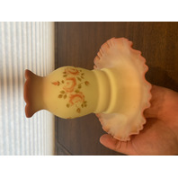 VTG UV REACTIVE FENTON Burmese"ROSES" Fairy Lamp HANDPAINTED & SIGNED 6"H