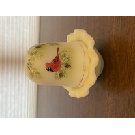 2009 FENTON Yellow Satin CARDINAL IN WINTER Fairy Lamp Candle Holder 5.5"H