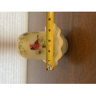 2009 FENTON Yellow Satin CARDINAL IN WINTER Fairy Lamp Candle Holder 5.5"H