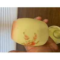 VTG UV REACTIVE Fenton Burmese Floral PAINTED/SIGNED Fairy Lamp 4.75"H