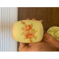 VTG UV REACTIVE Fenton Burmese Floral PAINTED/SIGNED Fairy Lamp 4.75"H