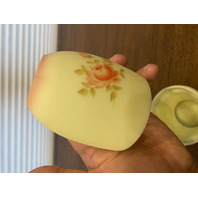 VTG UV REACTIVE Fenton Burmese Floral PAINTED/SIGNED Fairy Lamp 4.75"H