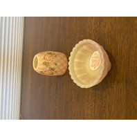 VTG UV REACTIVE Fenton Burmese DIAMOND OPTIC Floral PAINTED Fairy Lamp 4.5"H