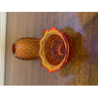 VTG UV REACTIVE FENTON Amberina Hobnail Art Glass Fairy Lamp 4.5"H