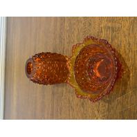 VTG UV REACTIVE FENTON Amberina Hobnail Art Glass Fairy Lamp 4.5"H