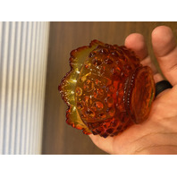 VTG UV REACTIVE FENTON Amberina Hobnail Art Glass Fairy Lamp 4.5"H