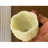 VINTAGE UV REACTIVE FENTON Yellow Custard Glass Hobnail Fairy Lamp 4.5"H