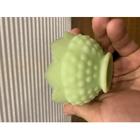 VINTAGE UV REACTIVE FENTON Lime Green Custard Glass Hobnail Fairy Lamp 4.5"H