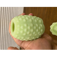VINTAGE UV REACTIVE FENTON Lime Green Custard Glass Hobnail Fairy Lamp 4.5"H