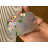 UV REACTIVE FENTON Iridescent Floral PAINTED Fairy Lamp W/LABEL SIGNED 4.5"H