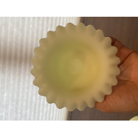 VTG UV REACTIVE FENTON Yellow Satin Persian Medallion Fairy Lamp 5.5"H