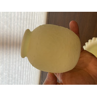 VTG UV REACTIVE FENTON Yellow Satin Persian Medallion Fairy Lamp 5.5"H