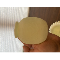 VTG UV REACTIVE FENTON Yellow Satin Persian Medallion Fairy Lamp 5.5"H