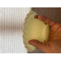 VTG UV REACTIVE FENTON Yellow Satin Persian Medallion Fairy Lamp 5.5"H