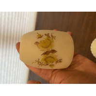 VTG FENTON Yellow Custard Satin Floral Glass Fairy Lamp PAINTED/SIGNED 4.5"H