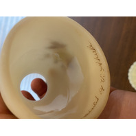 VTG FENTON Yellow Custard Satin Floral Glass Fairy Lamp PAINTED/SIGNED 4.5"H