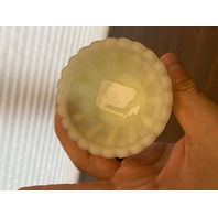 VTG FENTON Yellow Custard Satin Floral Glass Fairy Lamp PAINTED/SIGNED 4.5"H