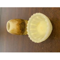 VTG FENTON UV REACTIVE LOG CABIN Custard Glass Fairy Lamp 4.5"H SIGNED