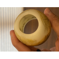 VTG FENTON UV REACTIVE LOG CABIN Custard Glass Fairy Lamp 4.5"H SIGNED