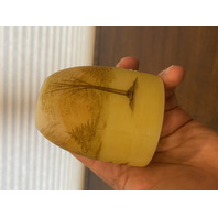 VTG FENTON UV REACTIVE LOG CABIN Custard Glass Fairy Lamp 4.5"H SIGNED